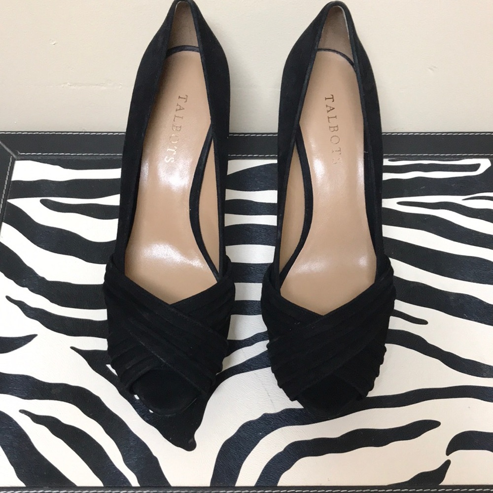 Talbots Black Suede Peep Toe Pump